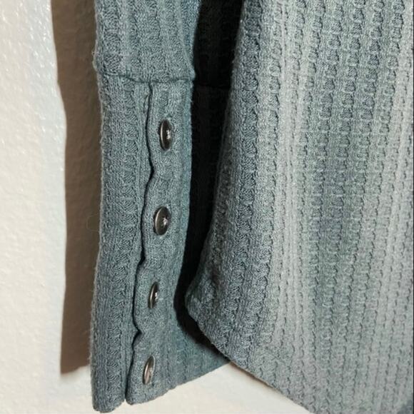 Chaser Waffle Thermal Long Sleeve Shirt Button Cuff Knit Dusty Green Medium - Picture 2 of 5